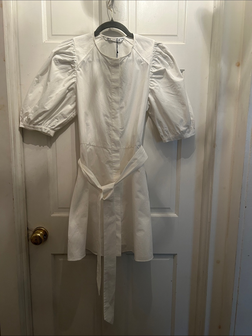 Zara White Puff-Sleeve Mini Dress